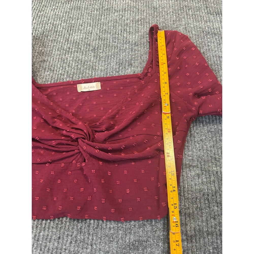 Altar'd State Swiss Dot Twist Front Crop Top Medium Burgundy Long Sleeve Woven - Picture 5 of 7